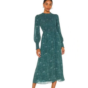 Madewell Crinkle Georgette Lucie Tie-Back Midi Dress in Woodland Floral Green XS